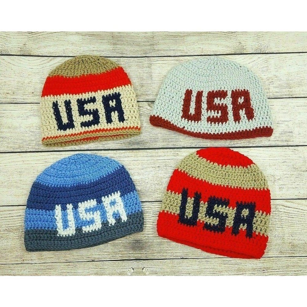 USA Wool Hat Unisex Handmade Knit Winter Warm Beanie Cap Holiday Gift Her & Him